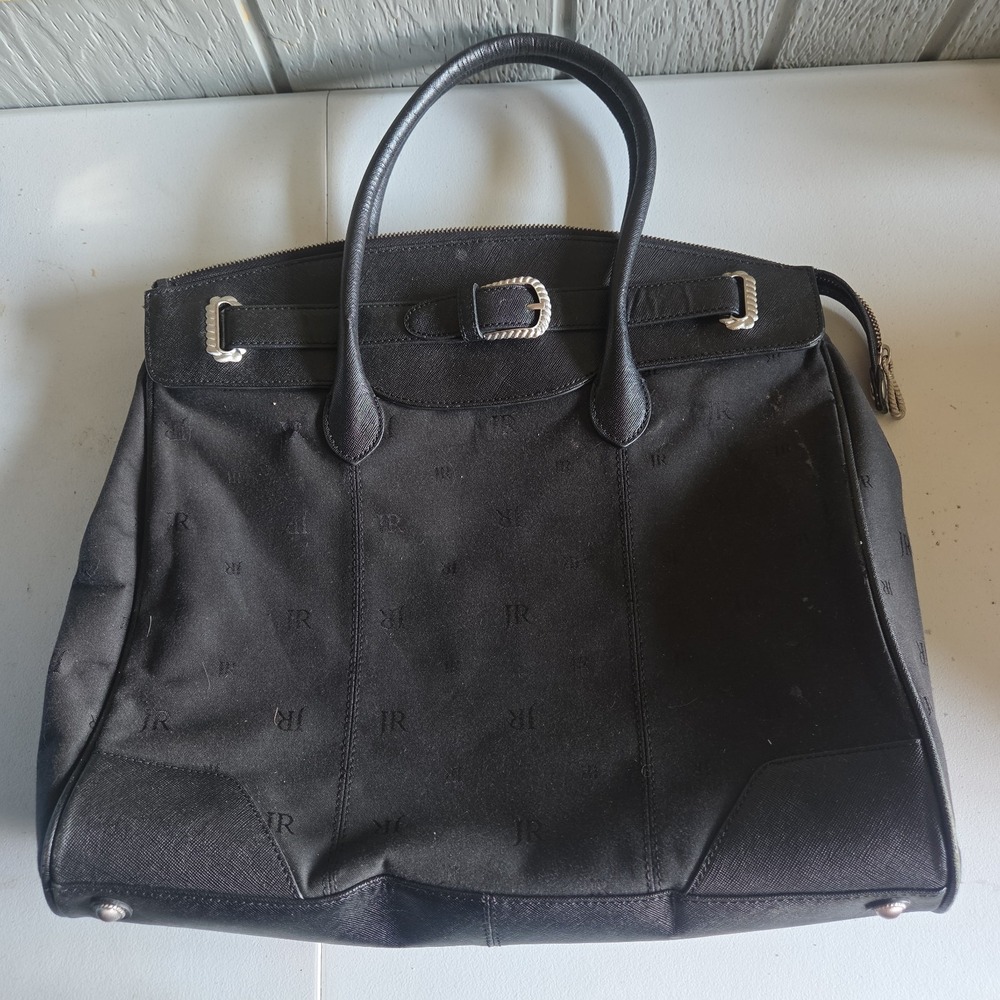 JUDITH RIPKA Black Canvas Monogrammed Tote Bag Purse Travel Silver Accents Style